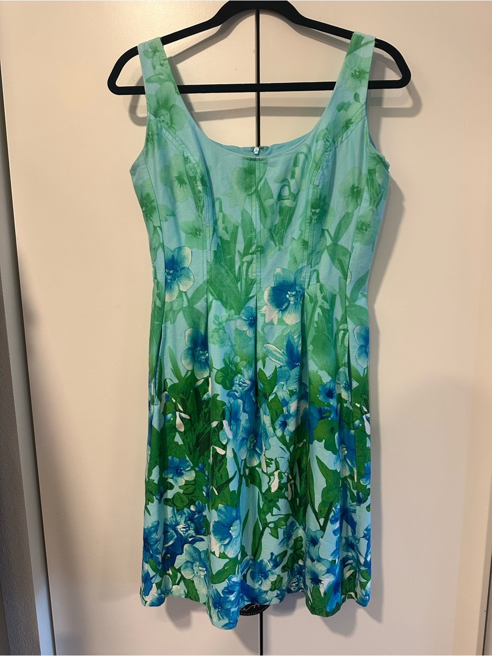 NINE WEST LAGOON TURQUOISE BLUE FLORAL FIT & FLARE CASUAL PARTY DRESS size 6